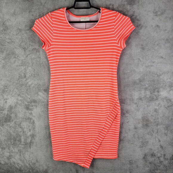 Women's Orange Bobbie Brooks Ladies Dress White Striped Short Sleeve Size S - Picture 2 of 11